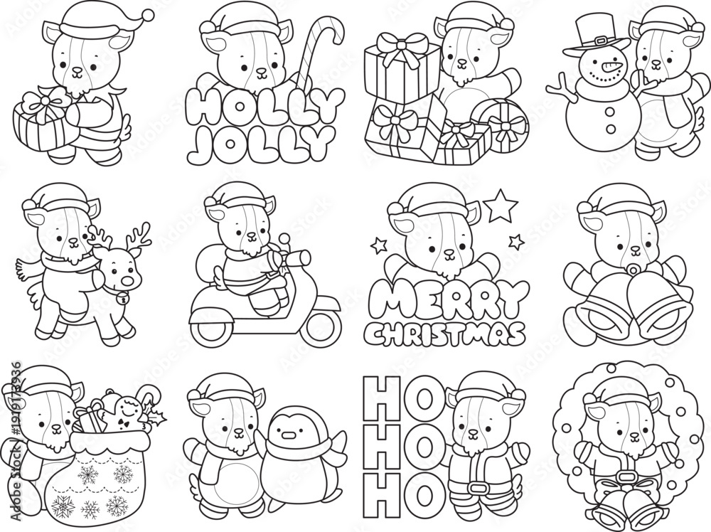 Obraz premium Coloring pages of cute goat animal icon christmas stickers. Goat 