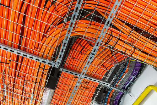 Industrial cable trays with organized electrical wiring installation