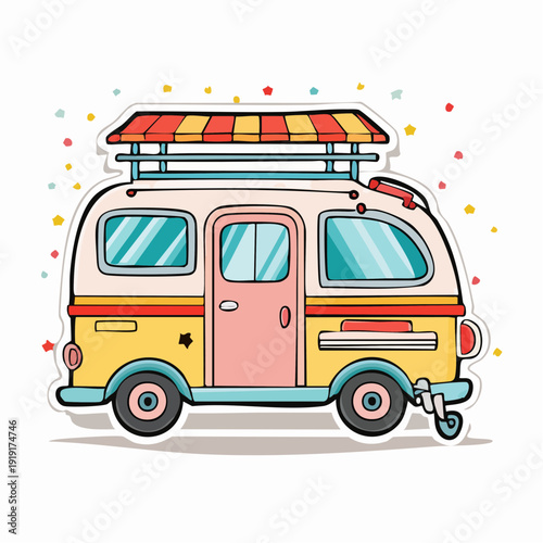 Colorful Cartoon Camper Van.