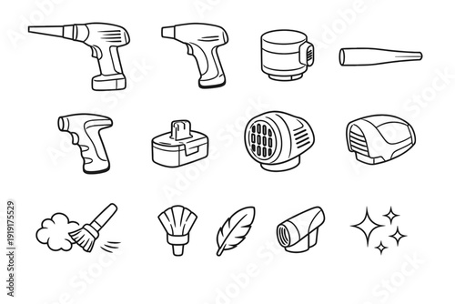 Cordless handle device vector rear duster icon motor blower outline air body