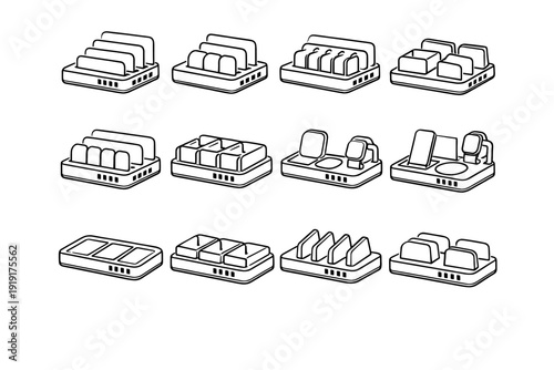 Workspace usb icons walls outline tray layout vector grid divider icon separated