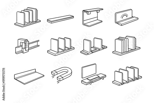 Outline book divider steel stackable icon organizer hidden shelf vector functional geometry