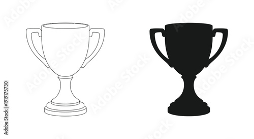 A side by side comparison showcases a trophy in outline form and its corresponding black silhouette high quality professional detailed modern