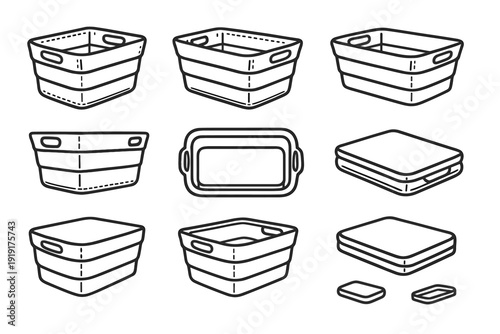 Laundry icon base design side basket collapsible walls foldable vector fabric ergonomic