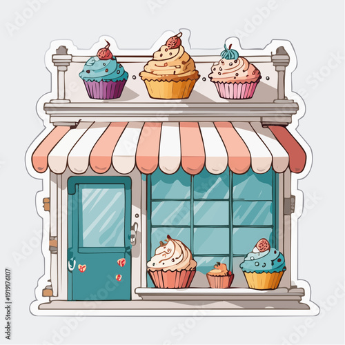 Cupcake Bakery Storefront Illustration.