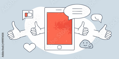 Digital communication concept with a smartphone and positive social interactions