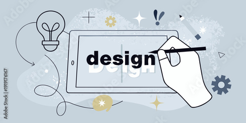 Digital design concept with tablet pencil and creative elements