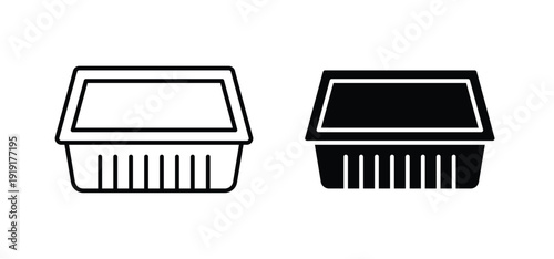 Aluminum foil food container icon. black and white line icons pack.