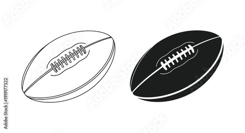A detailed illustration showcases two american footballs one outlined and the other a striking silhouette high quality professional modern