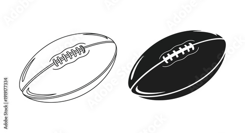 Two depictions of an american football one in outline and one as a dark silhouette high quality professional detailed