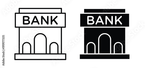 Bank building icon. black and white line icons pack.
