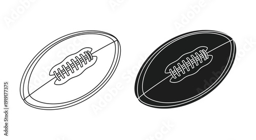 A detailed illustration presents two views of an american football one outlined and one solid as a silhouette