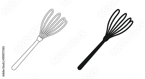 Two depictions of a handheld back scratcher one outlined and one as a dark silhouette high quality professional detailed