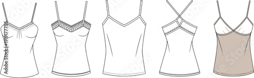 Various women's camisoles and tank tops with different necklines and straps women's clothing lingerie