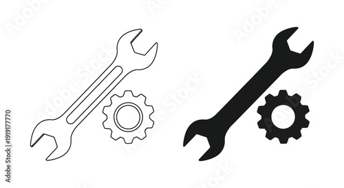 A pair of wrenches and gears are displayed in contrasting outlines and a bold silhouette high quality professional detailed