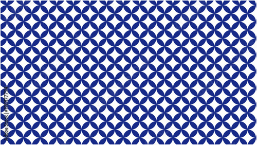 藍色と白のコントラストが美しい七宝風幾何学和柄シームレスパターン背景素材（伝統文様・連続模様・テキスタイル・壁紙・和モダンデザイン向け）