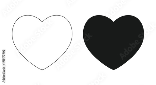 A simple graphic presents two hearts one outlined and one solid black conveying opposing concepts silhouette high quality professional