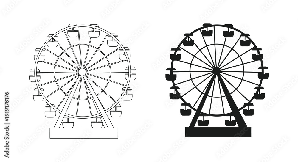 Φωτογραφία Two ferris wheel depictions are shown one line drawing and one black solid shape
