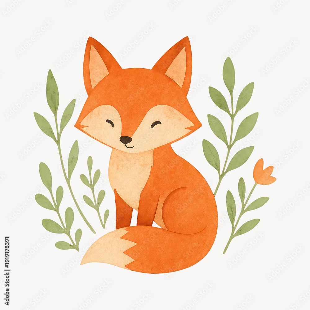 Obraz premium Cute fox with floral background.