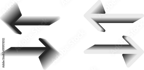 Black and white horizontal arrows pointing in opposite directions with a stepped shadow effect