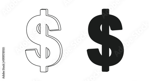 Two depictions of a united states dollar sign are shown one outlined and one solid as a silhouette