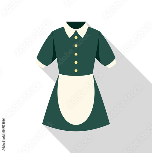 Housekeeping maid uniform dress featuring a white apron and collar
