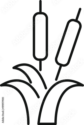 Cattail plants growing in marsh water, illustrated as a simple line art icon