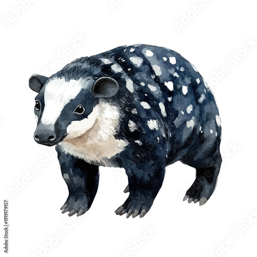 watercolor of Brazilian Tapir illustration, isolated on a white background.