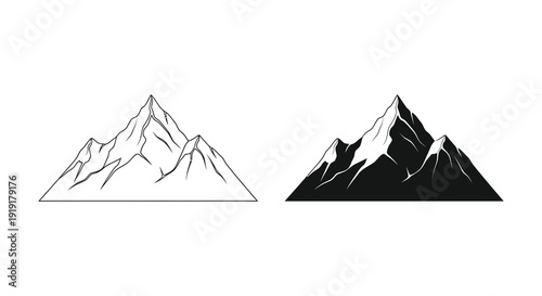 A contrasting depiction of jagged mountain peaks shown in both a white outline and a solid black silhouette
