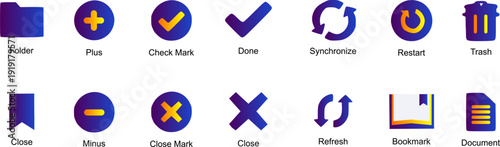 Set of modern user interface icons with blue and purple gradients