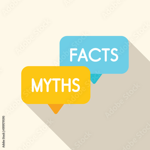 Speech bubbles showing facts and myths representing truth and falsehood communication