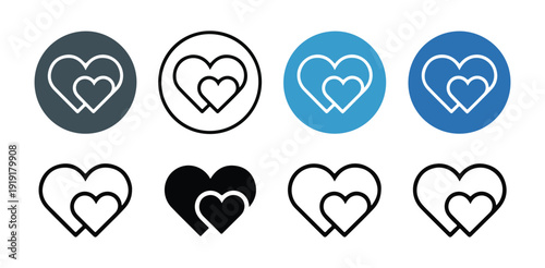 Double heart icons featuring small inside large shape for mother and child love or care concepts