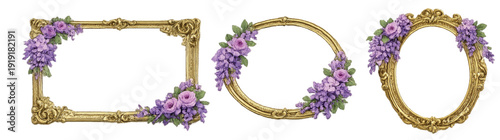 Vintage invitation set in a gold royal frame with flowers and a photo design.