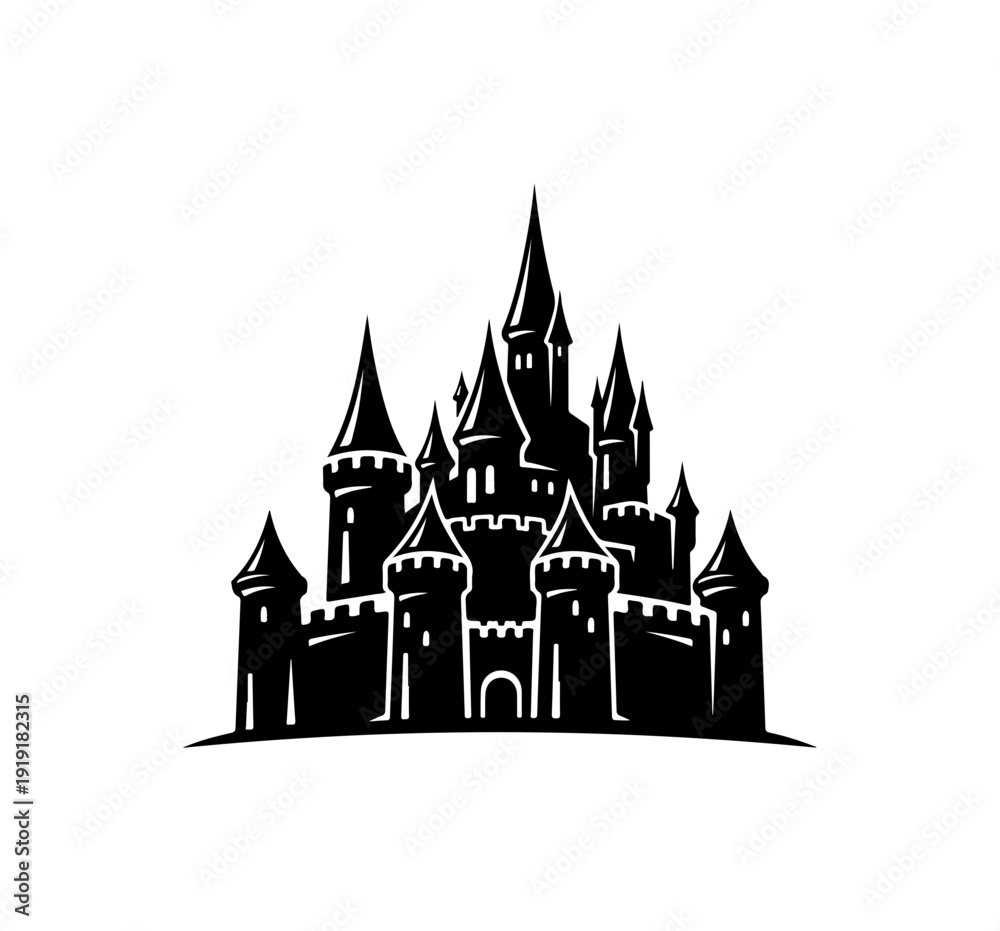 Fototapeta premium A majestic medieval castle silhouette with multiple towers and spires