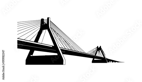 Cable stayed bridge silhouette with towers and cables