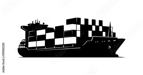 Cargo ship silhouette with containers