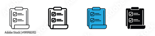 Clipboard Checklist Icon Set with Editable Stroke in Outline and Filled Style