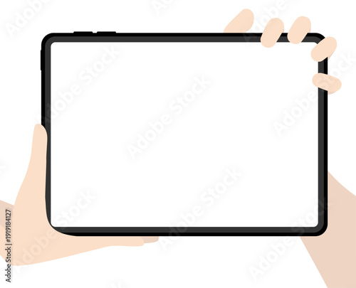 手で持ってタブレット画面見せる