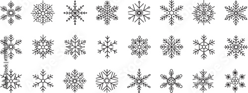 Snowflake Line Icons Set 24 Editable Vectors for Winter Design 