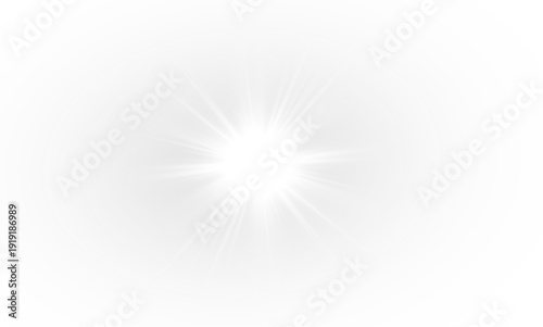 Yellow star flashed with sparkles sun isolated on white background. Soft glow without departing rays, sunlight with lens flare effect. PNG vector light effect.