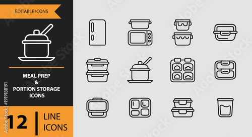 Meal Prep And Portion Control Storage Outline Icons