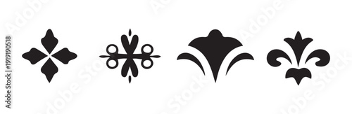 Set of four black decorative floral and abstract ornamental vintage design elements