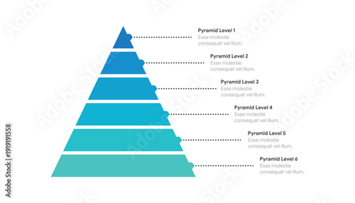 Flat Blue Pyramid Infographic Diagram With 6 Levels