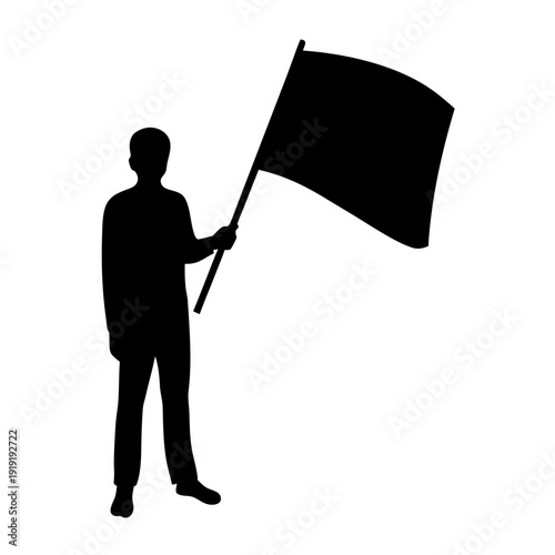Silhouette of a person waving a black flag outdoors Vector