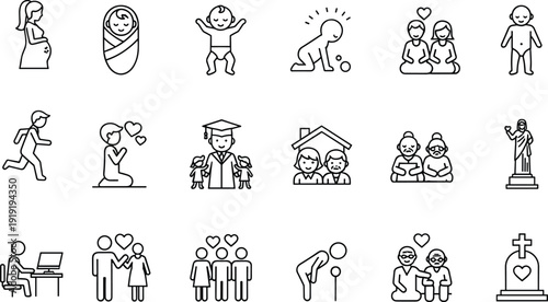 Life Stages and Family Icons vector illustration