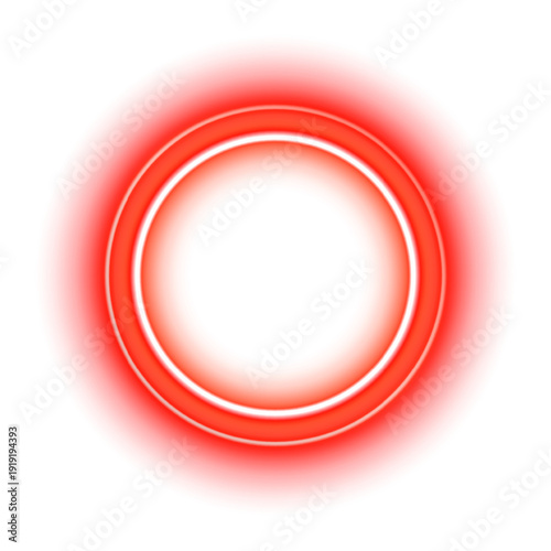 Glowing red circle with radiant rings art design.