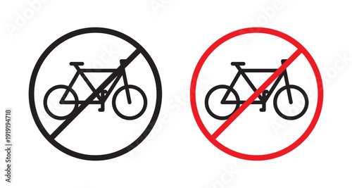 Bicycle prohibition sign in flat style. Basic vector symbol illustration