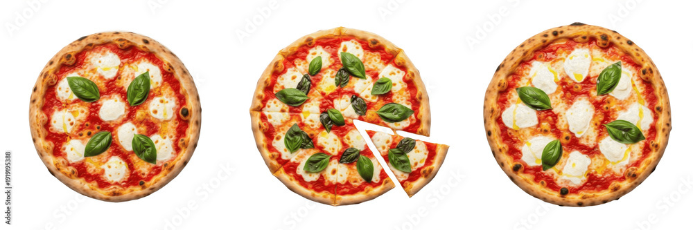 Ταπετσαρία Set of Traditional Italian Margherita Pizza with Fresh Basil and Buffalo Mozzare