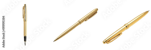Bild auf Leinwand Set of Luxury Gold Fountain Pen and Ballpoint Pen Stationery with Transparent Ba