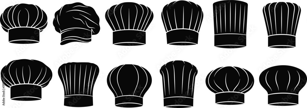 Εκτύπωση καμβά Chef hat silhouette set, culinary profession, toque, puffed hat, casual styles,